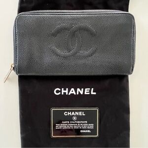 CHANEL Caviar Leather Timeless CC Long Zip Around Long Organizer Wallet - Black
